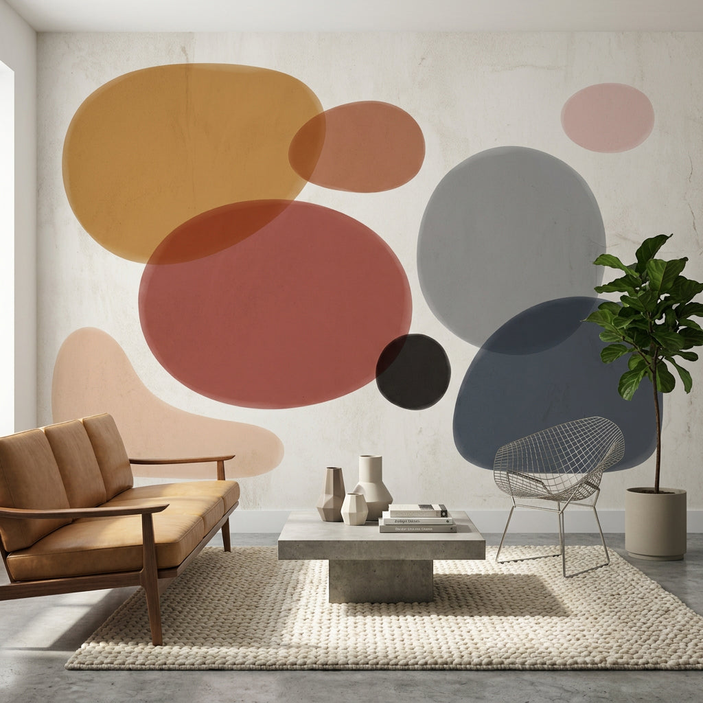 Organic Shapes Wallpaper Abstract Mid Century Inspired Removable Wall Decor