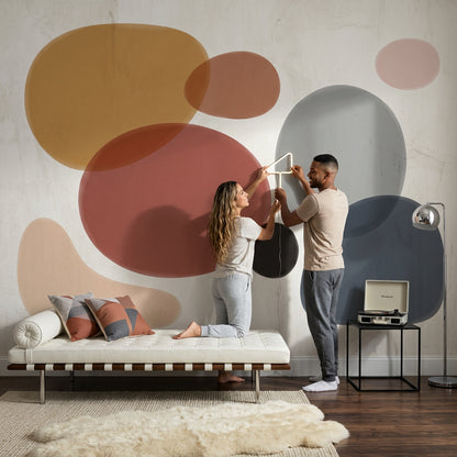 Organic Shapes Wallpaper Abstract Mid Century Inspired Removable Wall Decor