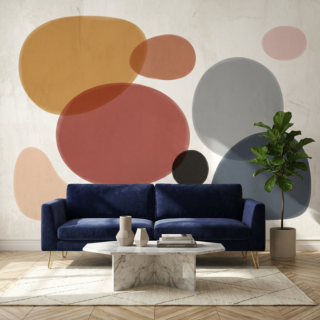 Organic Shapes Wallpaper Abstract Mid Century Inspired Removable Wall Decor