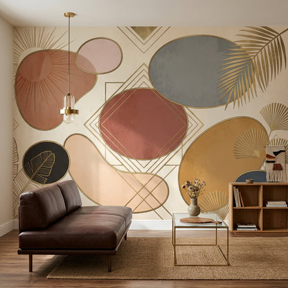 Abstract Geometric Wallpaper Art Deco Gold Linework Wall Mural