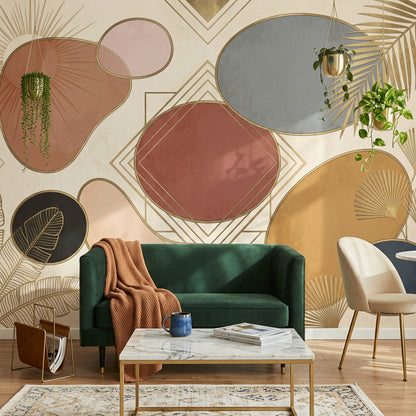 Abstract Geometric Wallpaper Art Deco Gold Linework Wall Mural