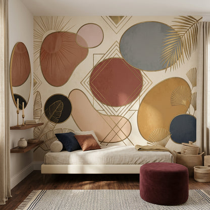 Abstract Geometric Wallpaper Art Deco Gold Linework Wall Mural
