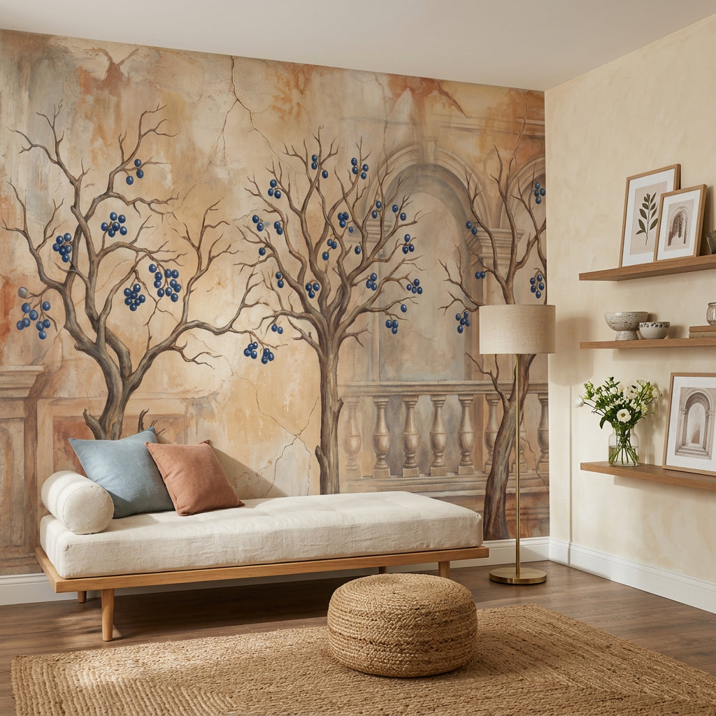 Vintage Fresco Wallpaper European Courtyard Classical Arches Wall Mural