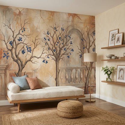Vintage Fresco Wallpaper European Courtyard Classical Arches Wall Mural
