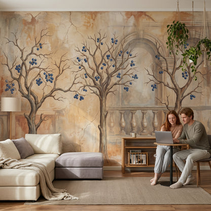 Vintage Fresco Wallpaper European Courtyard Classical Arches Wall Mural