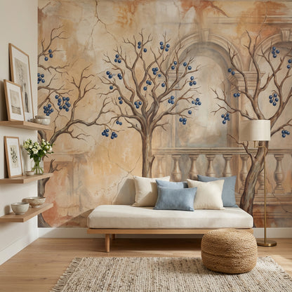 Vintage Fresco Wallpaper European Courtyard Classical Arches Wall Mural