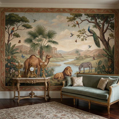 Tropical Landscape Wallpaper Safari Animals River Valley Removable Wall Decor