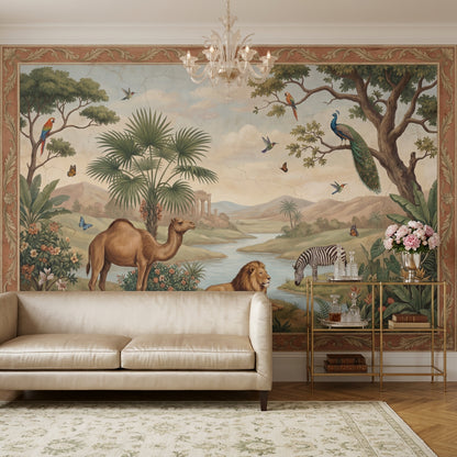 Tropical Landscape Wallpaper Safari Animals River Valley Removable Wall Decor