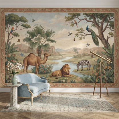 Tropical Landscape Wallpaper Safari Animals River Valley Removable Wall Decor