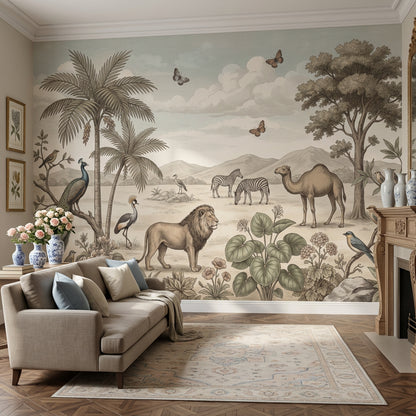 Vintage Safari Wallpaper Savanna Landscape Lion Wall Mural