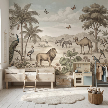 Vintage Safari Wallpaper Savanna Landscape Lion Wall Mural
