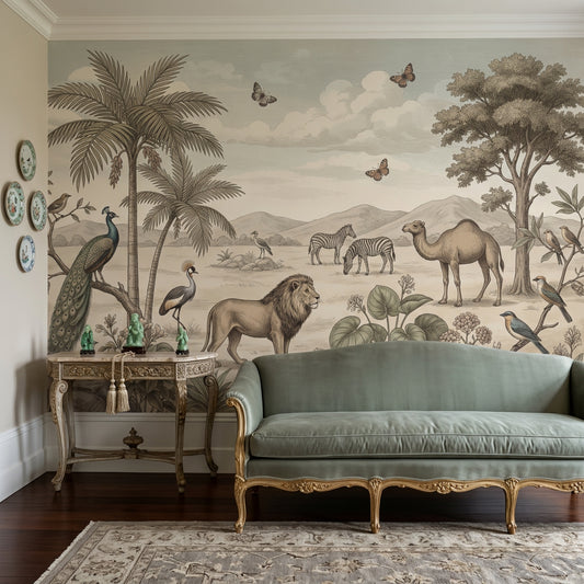 Vintage Safari Wallpaper Savanna Landscape Lion Wall Mural