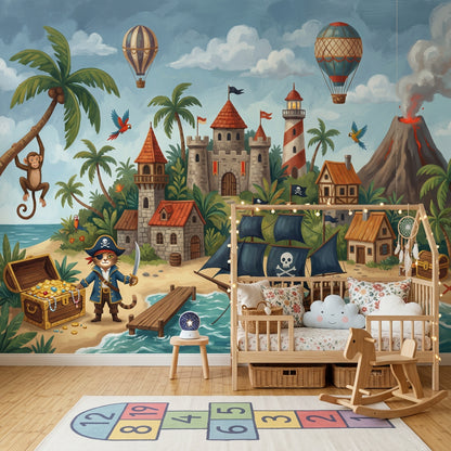 Tropical Island Wallpaper Pirate Ship Removable Treasure Chest Wall Decor