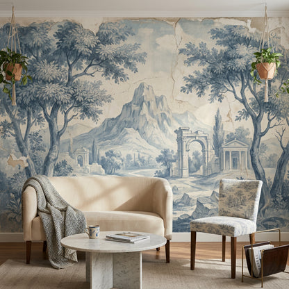 Walls Wallpaper Stone Ruins Removable Indigo Landscape Wall Decor