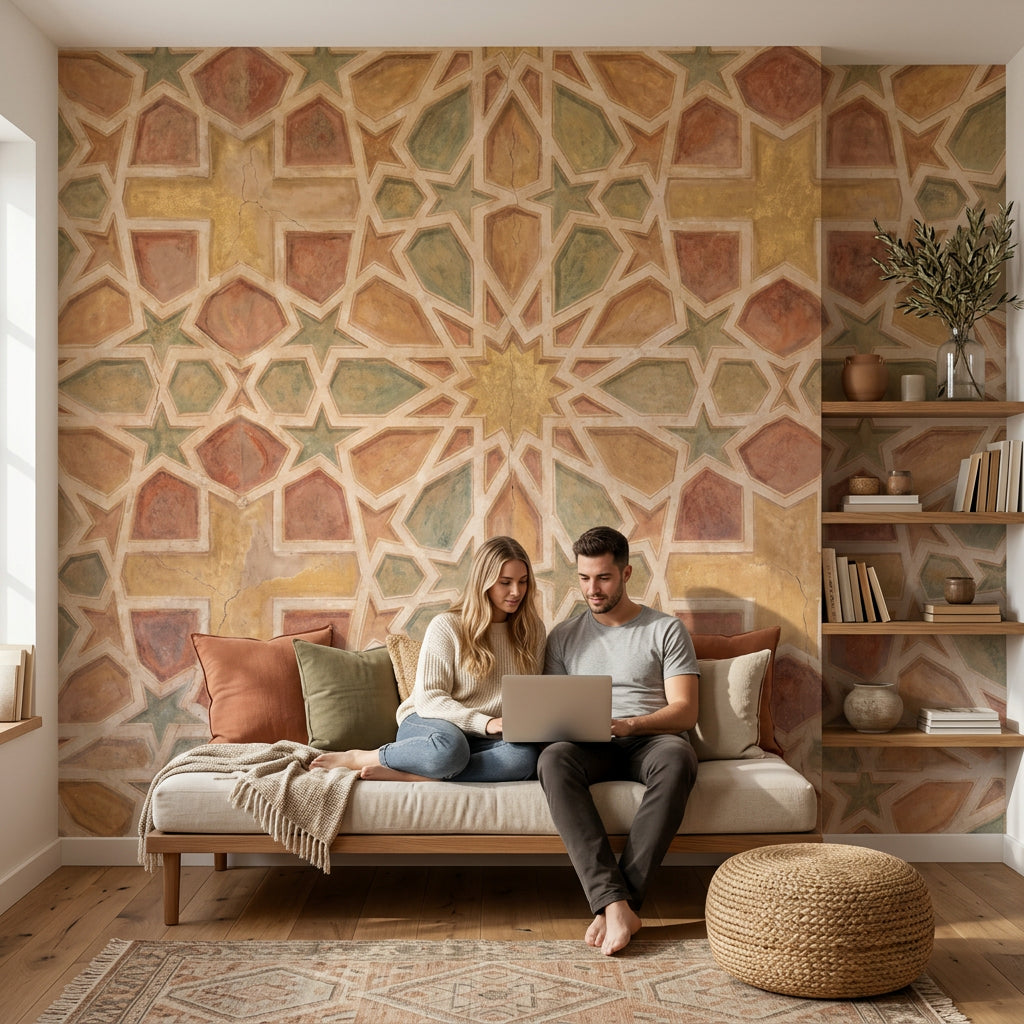 Islamic Geometric Wallpaper Moroccan Mosaic Tile Removable Wall Decor