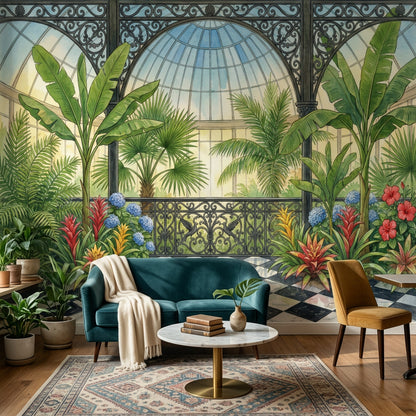 Tropical Conservatory Wallpaper Botanical Garden Greenhouse Dome Removable Wall Decor