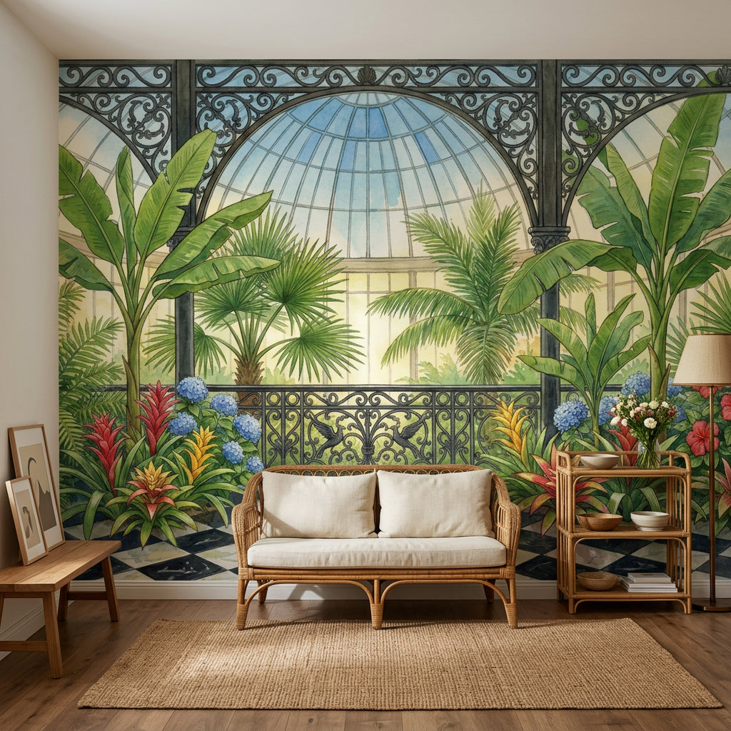 Tropical Conservatory Wallpaper Botanical Garden Greenhouse Dome Removable Wall Decor