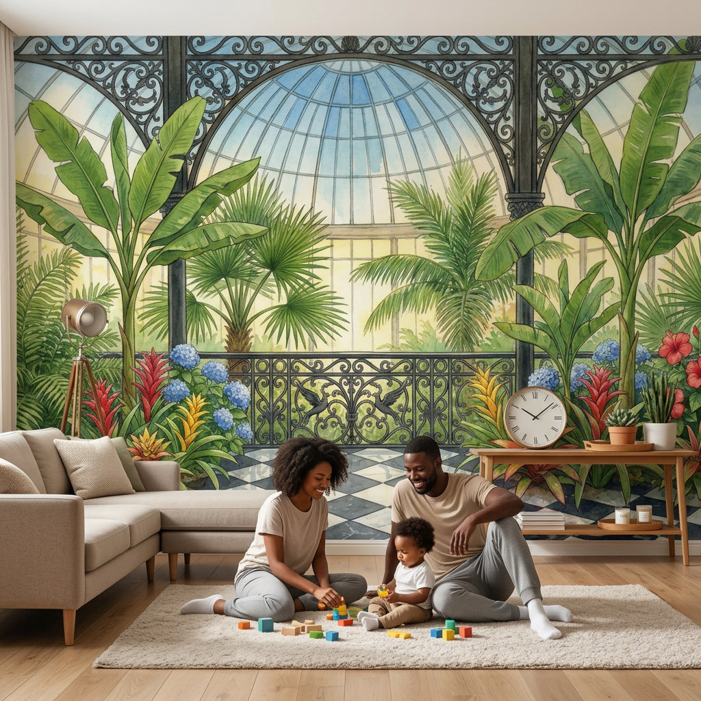 Tropical Conservatory Wallpaper Botanical Garden Greenhouse Dome Removable Wall Decor