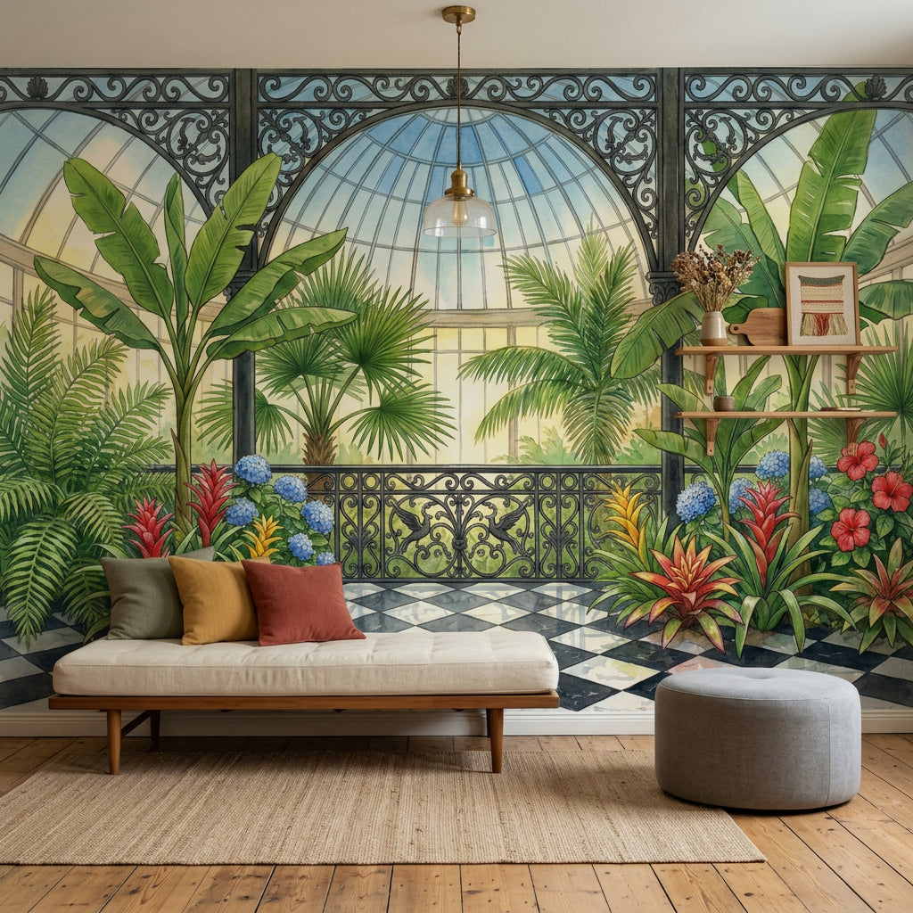 Tropical Conservatory Wallpaper Botanical Garden Greenhouse Dome Removable Wall Decor