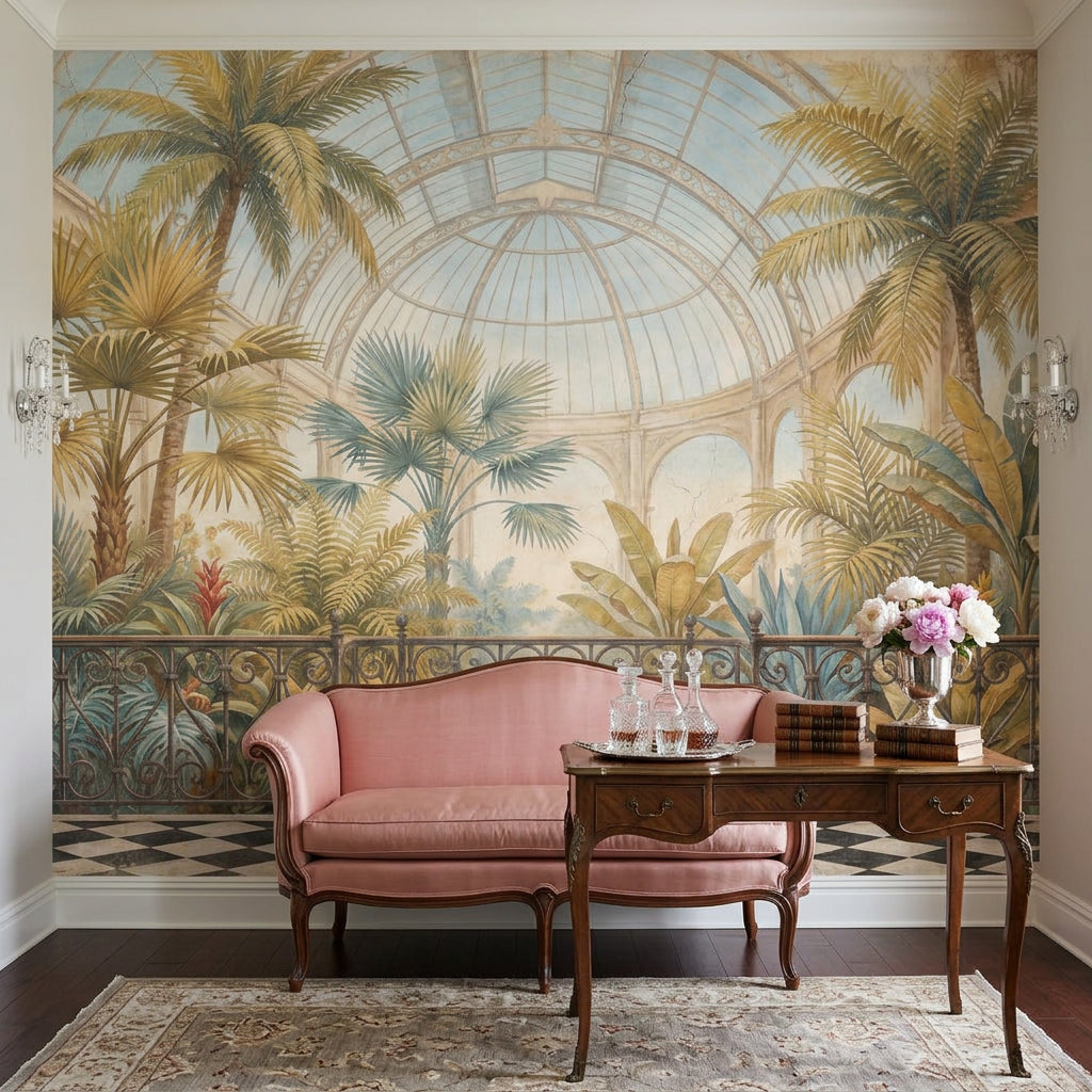 Tropical Conservatory Wallpaper Palm Trees Removable Glass Dome Greenhouse Wall Decor