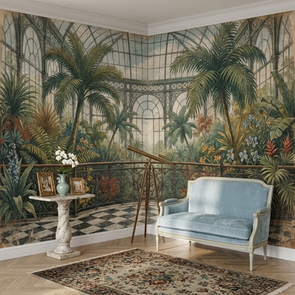 Tropical Conservatory Wallpaper Botanical Greenhouse Vintage Mural Wall Mural