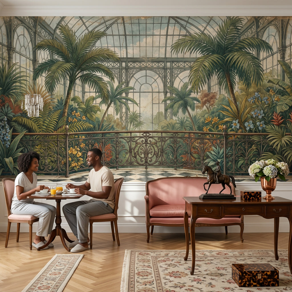 Tropical Conservatory Wallpaper Botanical Greenhouse Vintage Mural Wall Mural