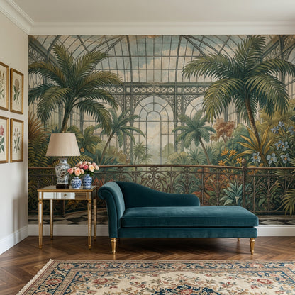 Tropical Conservatory Wallpaper Botanical Greenhouse Vintage Mural Wall Mural