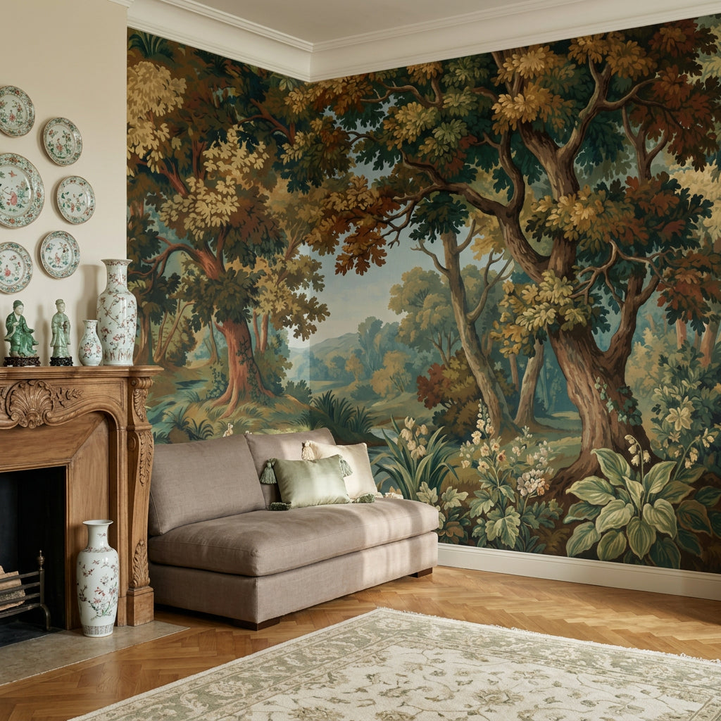 Woodland Landscape Wallpaper Forest Botanical Foliage Wall Mural
