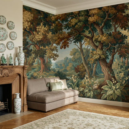 Woodland Landscape Wallpaper Forest Botanical Foliage Wall Mural