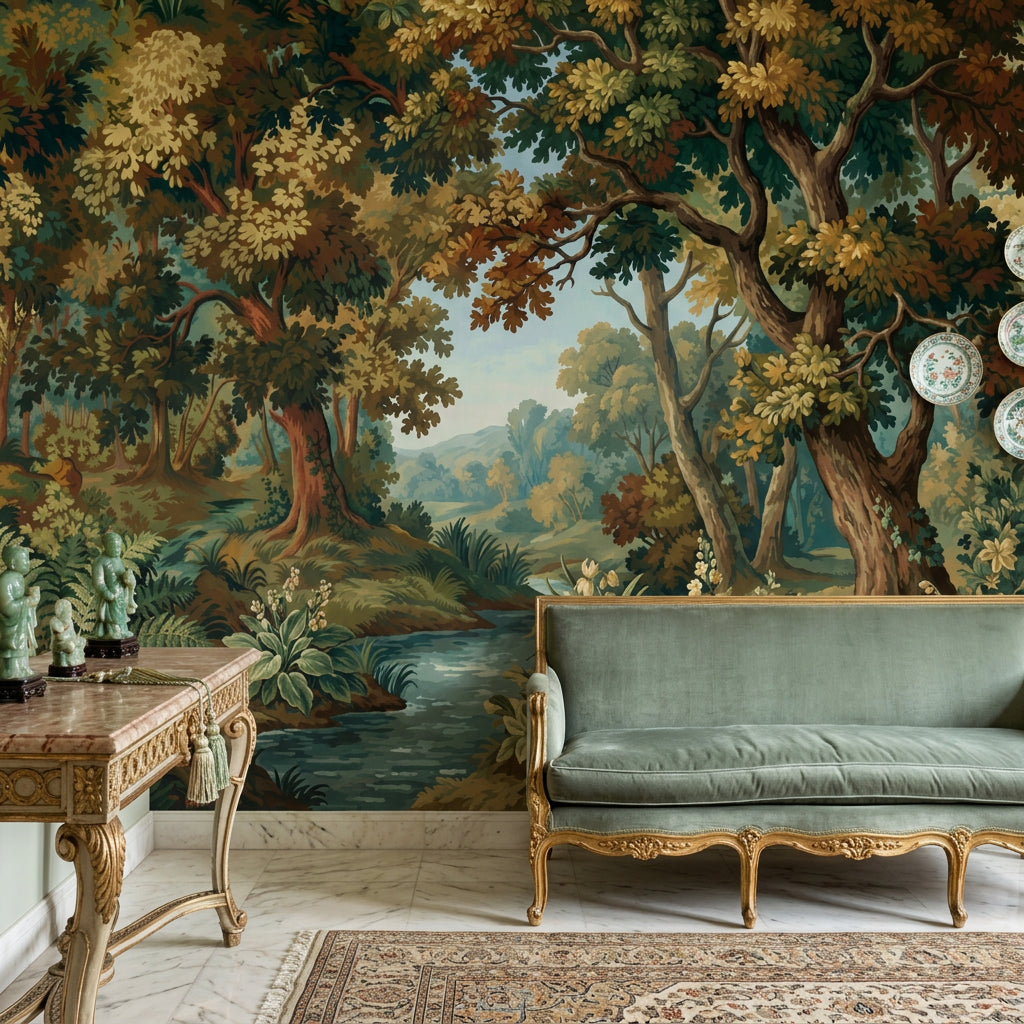 Woodland Landscape Wallpaper Forest Botanical Foliage Wall Mural