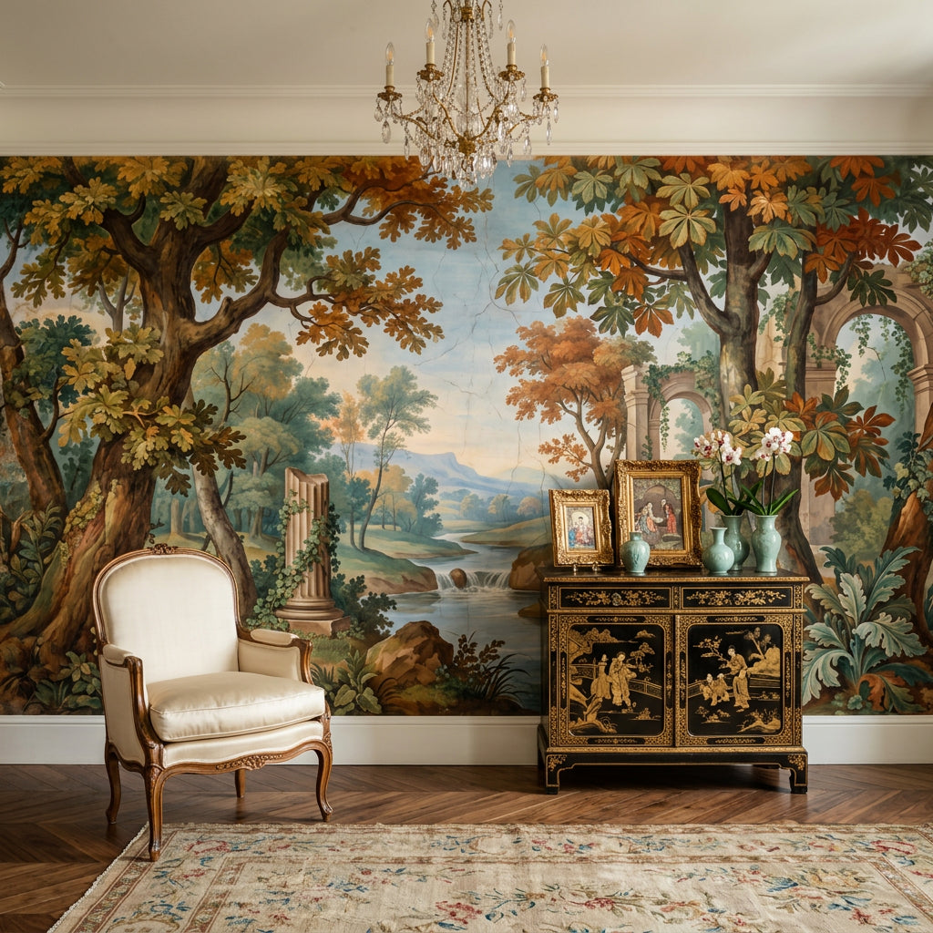 Landscape Mural Wallpaper Classical Ruins Removable River Wall Decor