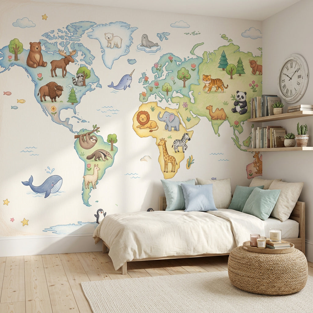 World Map Wallpaper Paper Texture Kids Wall Mural