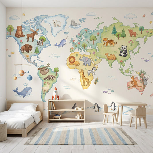 World Map Wallpaper Paper Texture Kids Wall Mural
