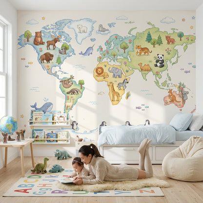 World Map Wallpaper Paper Texture Kids Wall Mural
