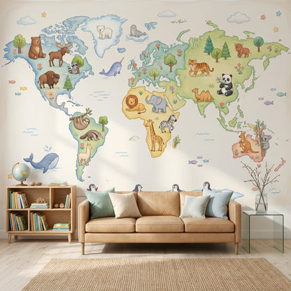 World Map Wallpaper Paper Texture Kids Wall Mural
