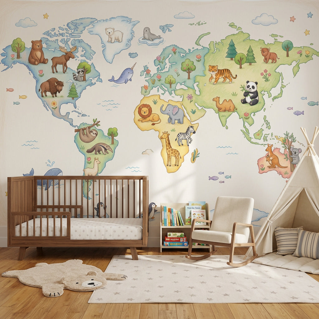 World Map Wallpaper Paper Texture Kids Wall Mural