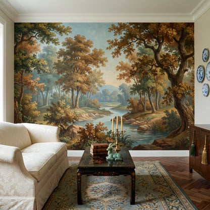 Woodland Landscape Wallpaper River Autumn Trees Removable Wall Decor
