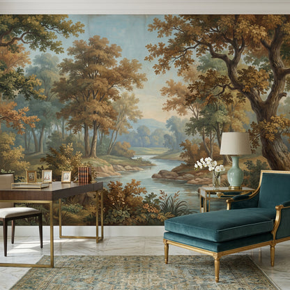 Woodland Landscape Wallpaper River Autumn Trees Removable Wall Decor