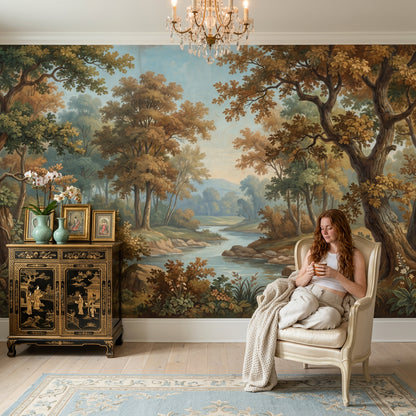 Woodland Landscape Wallpaper River Autumn Trees Removable Wall Decor