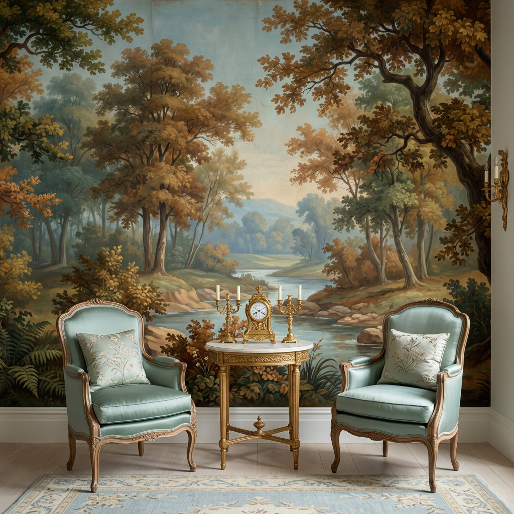 Woodland Landscape Wallpaper River Autumn Trees Removable Wall Decor