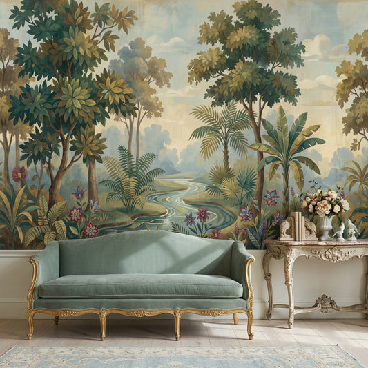 Landscape Mural Wallpaper Lush Forest Removable Tropical Foliage Wall Decor