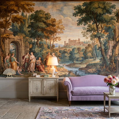 Classical Landscape Mural Wallpaper Vintage Fresco Greco Roman Figures Wall Mural