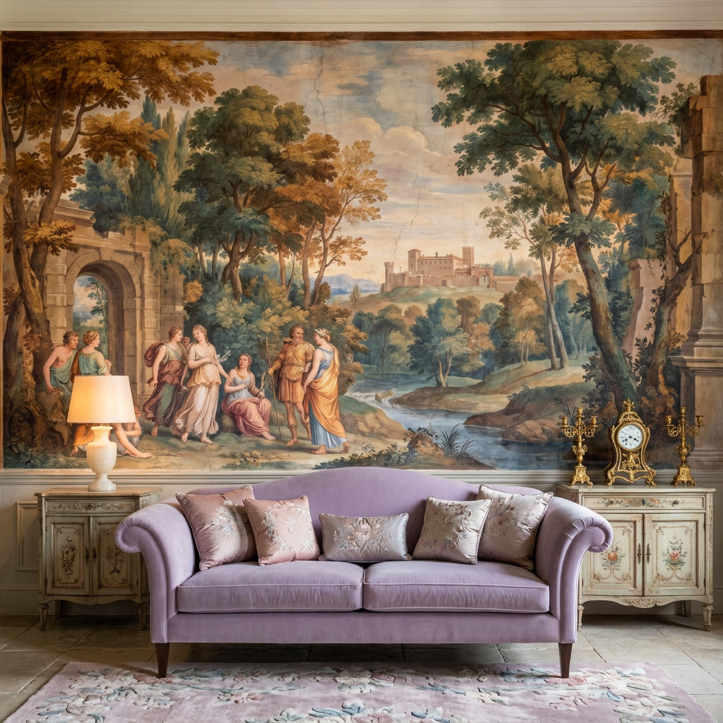 Classical Landscape Mural Wallpaper Vintage Fresco Greco Roman Figures Wall Mural