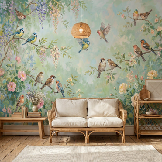 Wisteria Wallpaper Birds Removable Floral Garden Wall Decor