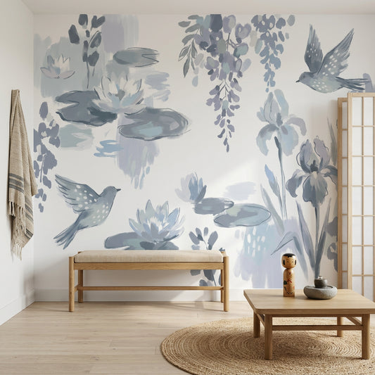 White Background Wallpaper Light Gray Blue Gray Removable Wall Decor