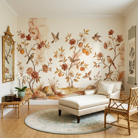 Watercolor Wallpaper Floral Branches Birds Removable Wall Decor