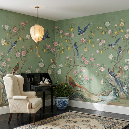 Chinoiserie Wallpaper Lemon Tree Removable Birds Wall Decor