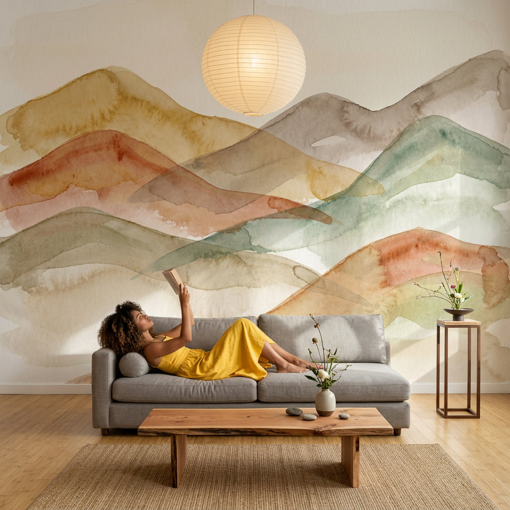 Watercolor Texture Wallpaper Painted Wash Removable Minimal Wall Decor