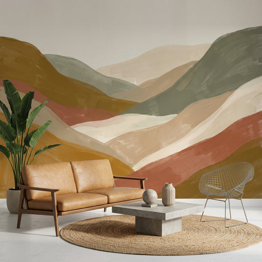 Abstract Landscape Wallpaper Layered Hills Earth Tones Removable Wall Decor