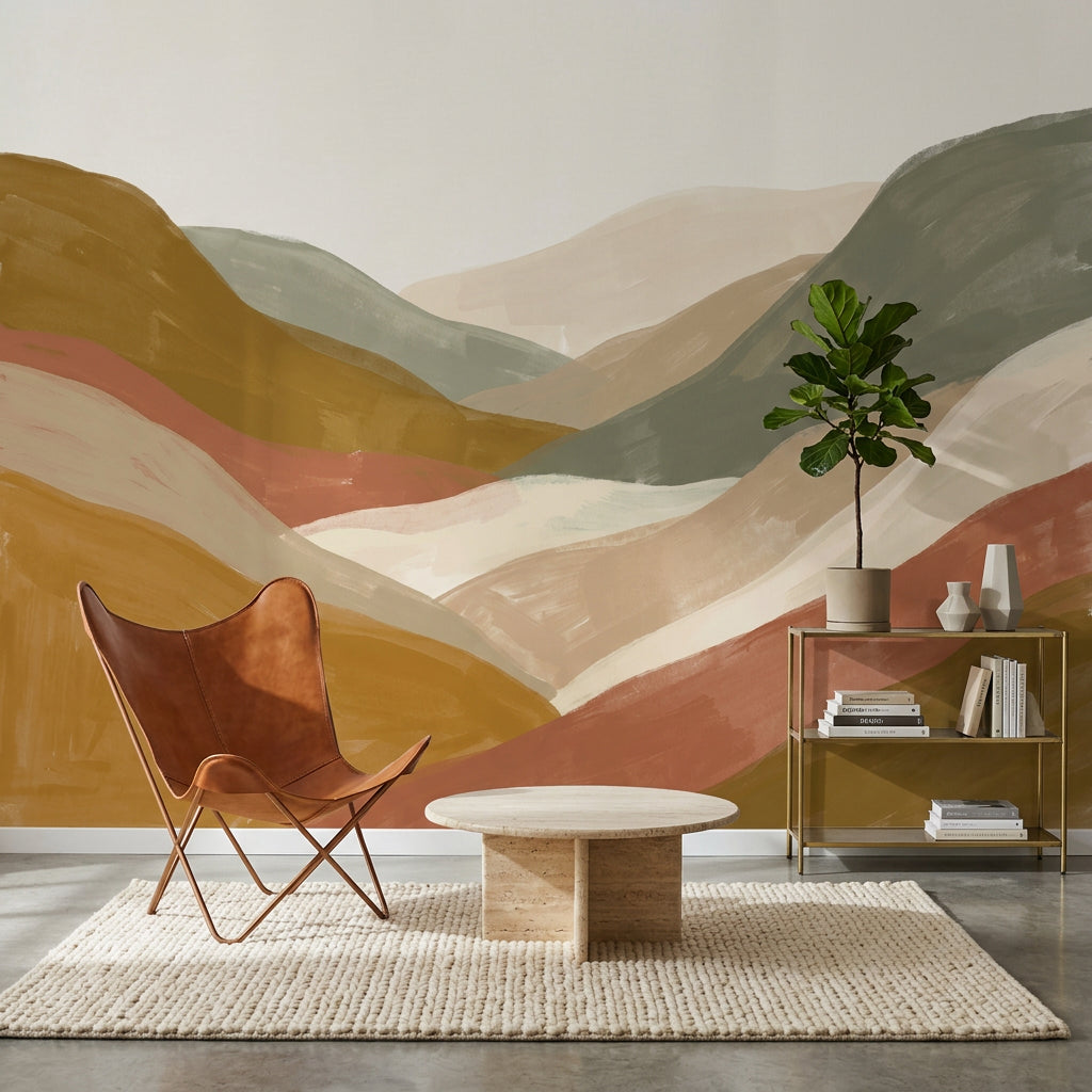 Abstract Landscape Wallpaper Layered Hills Earth Tones Removable Wall Decor